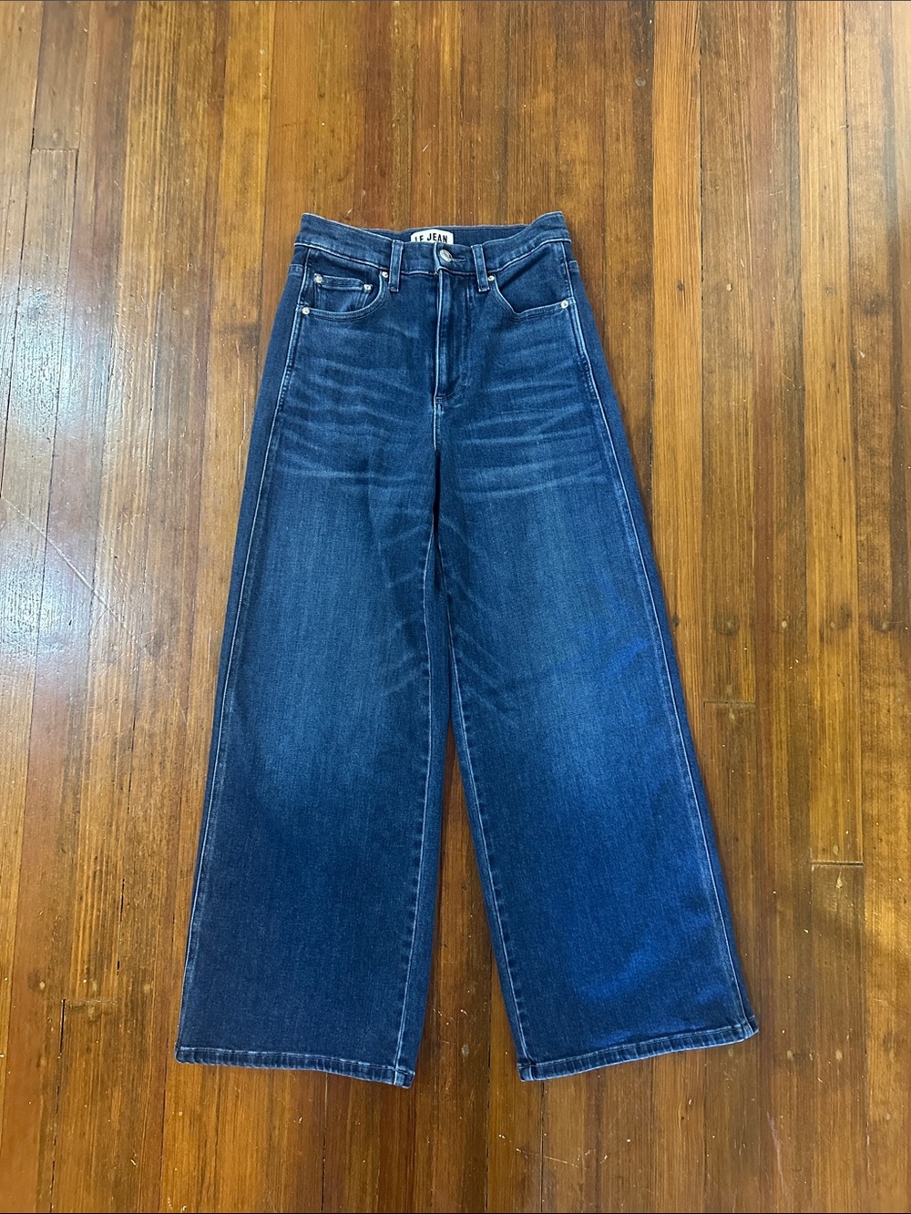 Le Jean Ankle Cropped Wide Leg Women's Jeans in Dark Blue